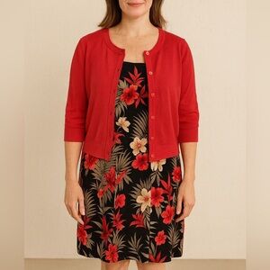 Vintage Perceptions  Dress Women's Sz 14 Sleeveless Black Tropical Print Sheath